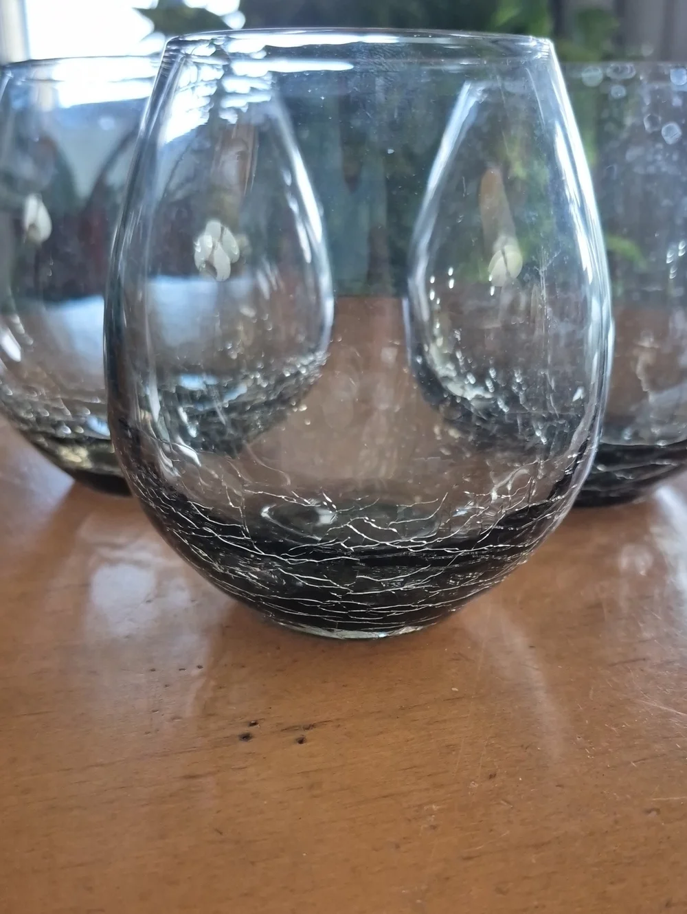 Pier 1 Set of 4 Smoked Crackle Glass Stemless 16oz Wine Glasses